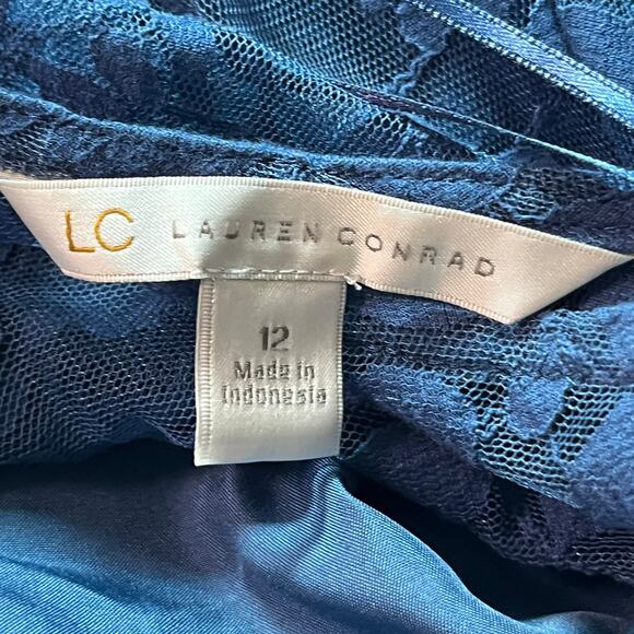 LC Lauren Conrad Teal Blue Lace Fit Flare Dress Romantic Feminine Size 12 - Picture 7 of 9